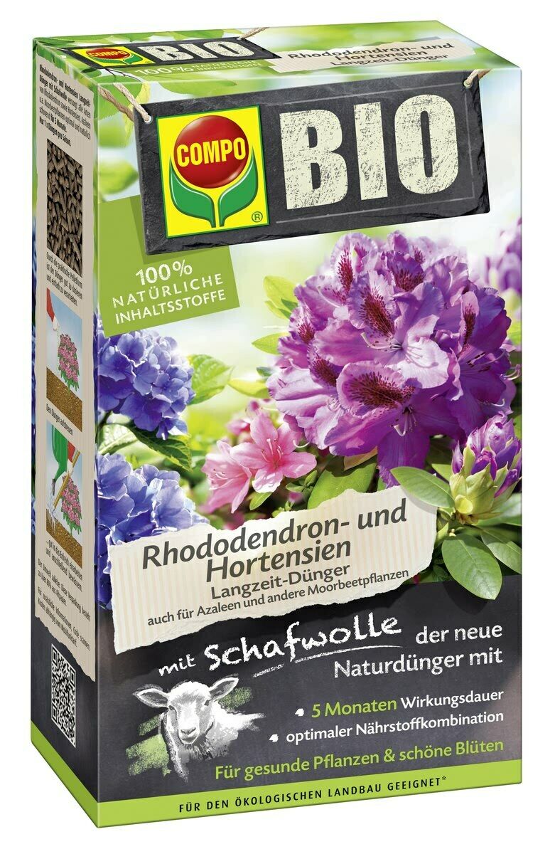 COMPO BIO Rhododendron- und Hortensien Langzeit-Dünger mit Schafwolle, 750g